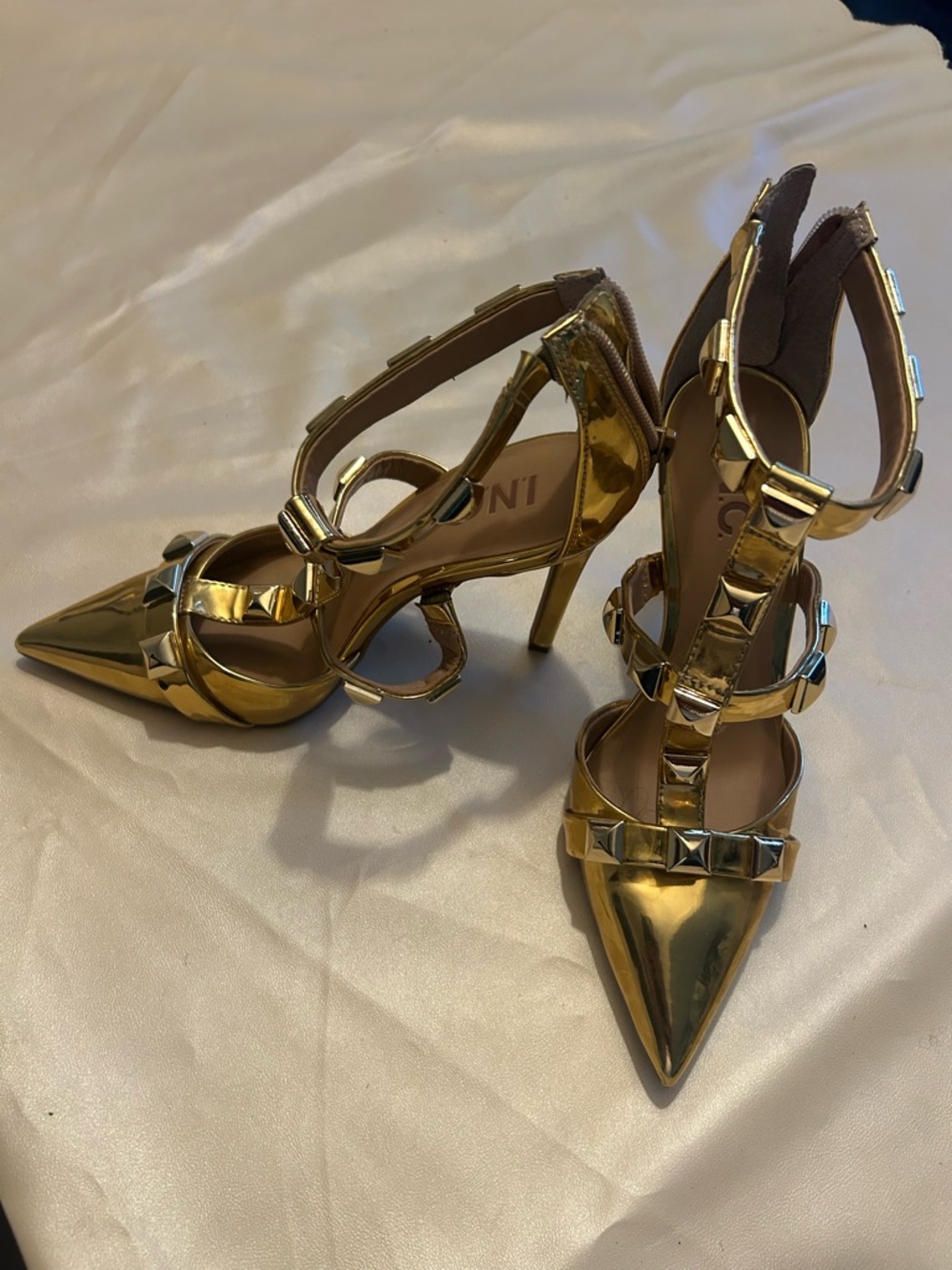 INC International Concepts Metallic Gold Studded Pointed-Toe Heels